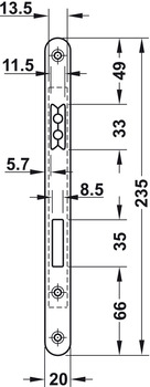 Magnet-Einsteckschloss für Drehtüren | Schloss: Buntbart | Dornmaß: 55 mm