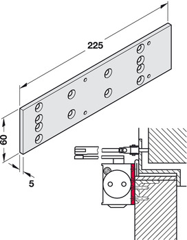 Montageplatte für Dorma TS 73V | Länge: 225 mm | Farbe: silber