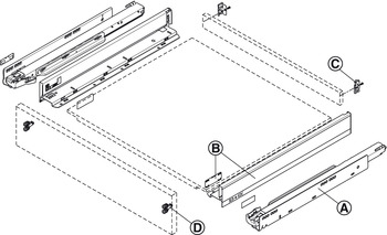 Schubkasten-Garnitur für Legrabox | Ausführung: Korpusschiene Blumotion S | Zargenhöhe: 128 mm