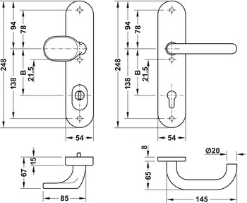 Türdrücker-Garnitur mit Profilzylinder | Startec SDH 2112 ES1 (SK2) | für Wohnungs- bzw. Zimmertüren