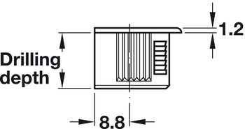 Verbindergehäuse von Häfele Rafix 20 | Bohrtiefe: 14,02 mm +0,2 mm | Für Holzdicke ab 19 mm