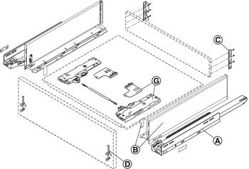 Schubkasten-Garnitur für Legrabox | Ausführung: Korpusschiene Blumotion S | Zargenhöhe: 128 mm
