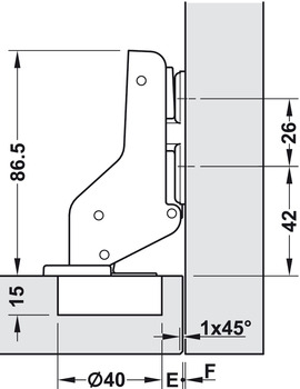 Spezialscharnier für Türen bis 900 mm Türbreite | Anschlag: Innenanschlag | Öffnungswinkel: 93°