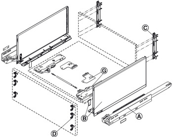 Schubkasten-Garnitur für Legrabox | Ausführung: Korpusschiene Blumotion S | Zargenhöhe: 240 mm