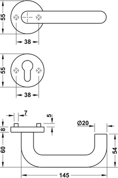 Türdrücker-Garnitur mit Profilzylinder | Modell: Startec PDH3102 | Ausführung: DIN rechts