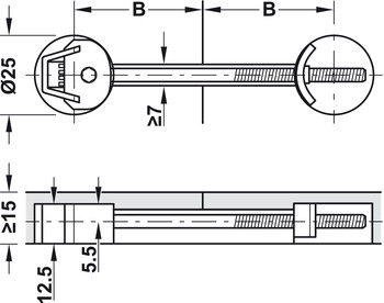 Arbeitsplattenverbinder für Topfbohrung | Bolzenlänge: 102 mm | Oberfläche: verzinkt