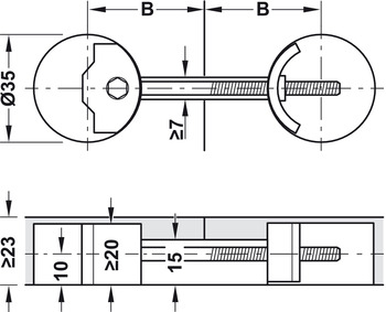 Arbeitsplattenverbinder | Bohrabstand: 73 – 86 mm | Bolzenlänge: 165 mm