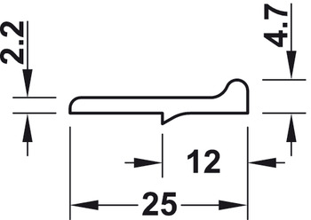 Schlagleiste für zweiflügelige Schränke | Länge: 2500 mm | Breite: 25 mm