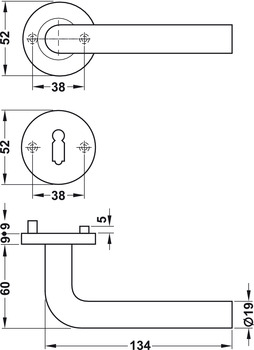 Türdrücker-Garnitur mit Profilzylinder | Modell: L-Form | Farbe: Silber matt